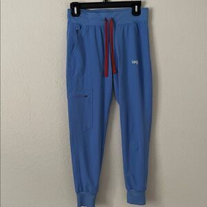 Lago Blue Jogger Scrubs with Red Drawstring in Size XXS